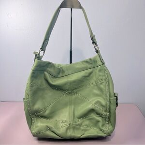 B. Makowsky Cassidy Studded  Green Leather Shoulder Bag